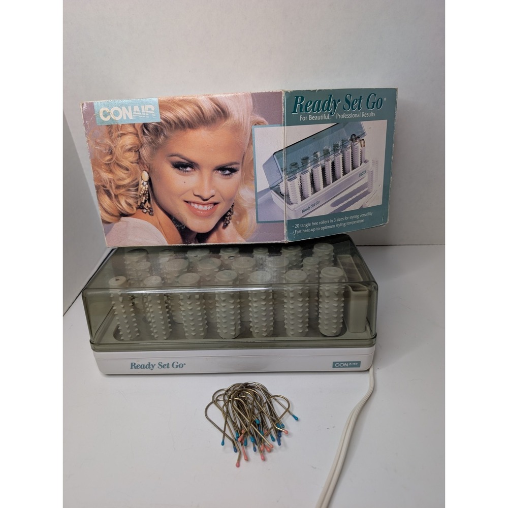 Vintage Conair Ready Set Go Heated Hair Roller Set 20 Rollers Box Tested Works